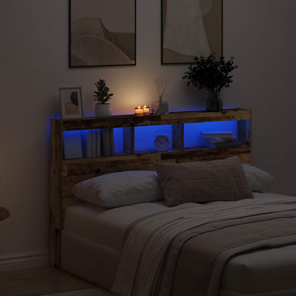 Headboard Cabinet with LED 160 x 17 x 102 cm Old wood