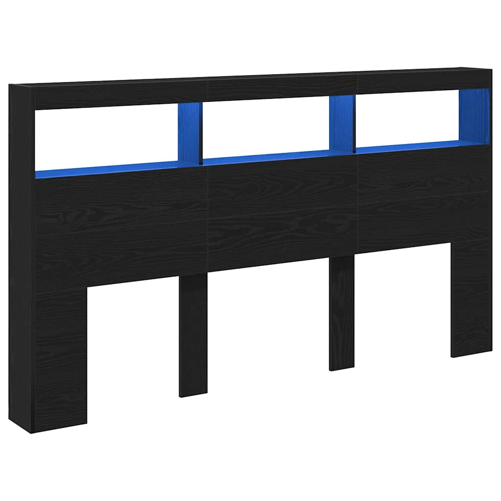 Headboard Cabinet with LED 180 x 17 x 102 cm Black oak