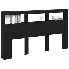 vidaXL Headboard Cabinet with LED Black Oak 180x17x102 cm 5