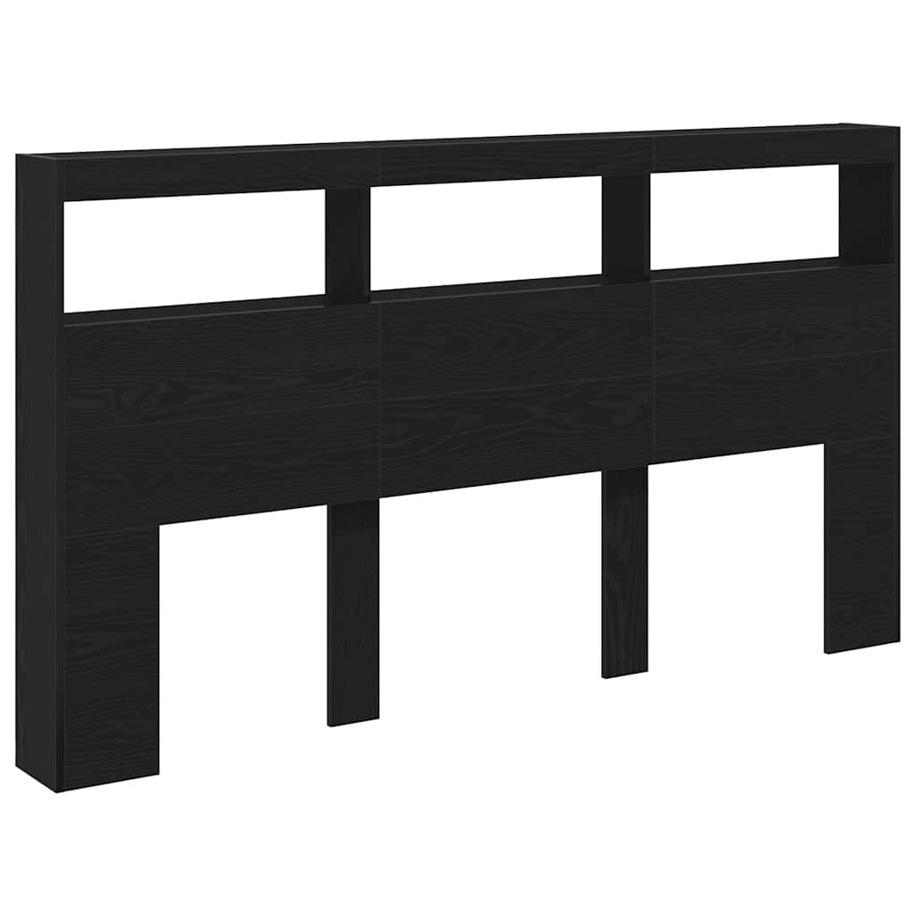 Headboard Cabinet with LED 180 x 17 x 102 cm Black oak