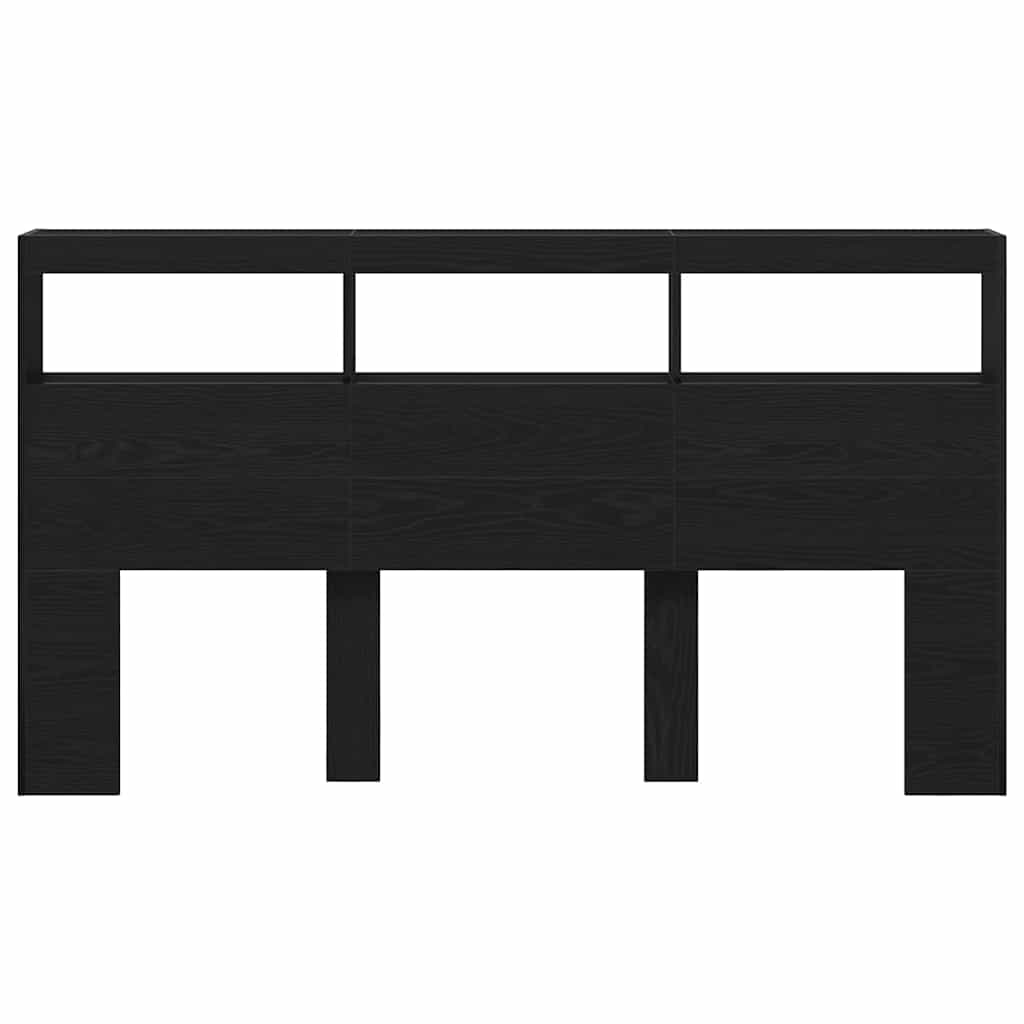 Headboard Cabinet with LED 180 x 17 x 102 cm Black oak