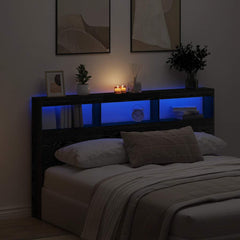 Headboard Cabinet with LED 180 x 17 x 102 cm Black oak