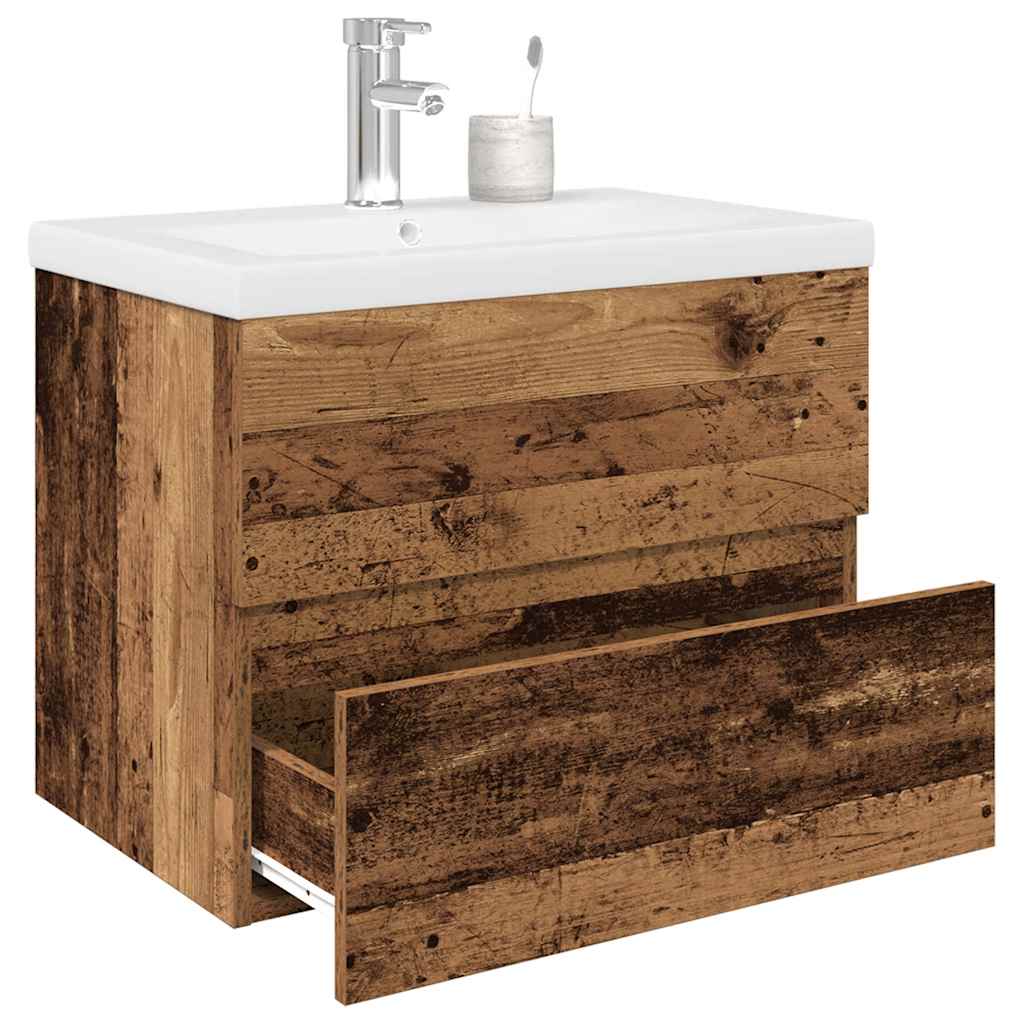 vidaXL Sink Cabinet with Built-in Basin and Faucet Old Wood 1