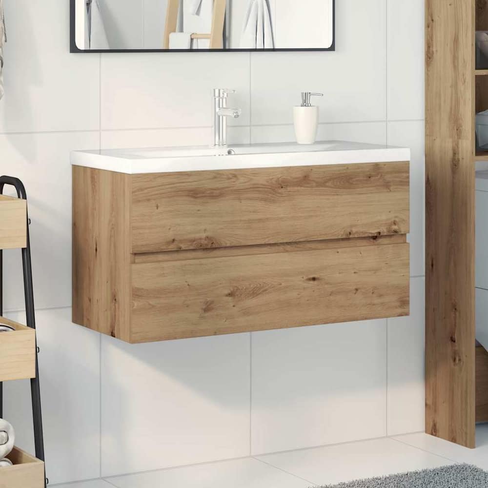 vidaXL Sink Cabinet with Built-in Basin and Faucet Artisan Oak 3