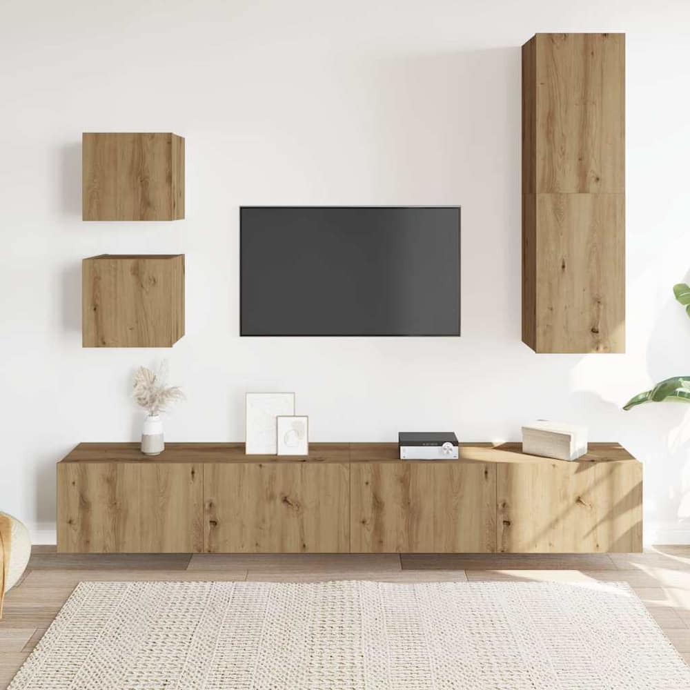 vidaXL 5 Piece TV Cabinet Set Wall-mounted Artisan Oak Engineered Wood 3