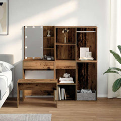 vidaXL Dressing Table Set with LED Old Wood Engineered Wood 3