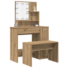Dressing Table Set with LED Engineered Wood Depth 35 cm Old wood