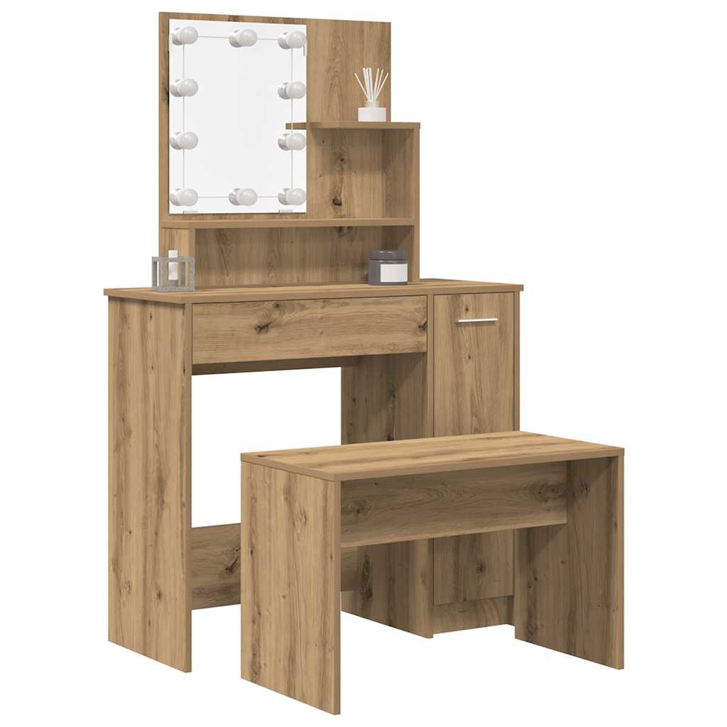 Dressing Table Set with LED Engineered Wood Depth 35 cm Artisan oak