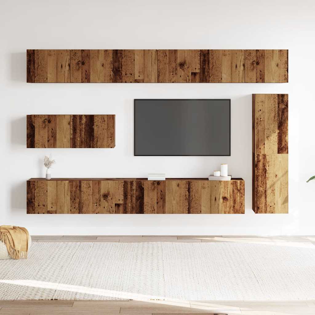 7 Piece TV Cabinet Set Engineered Wood Width 100 cm Old wood