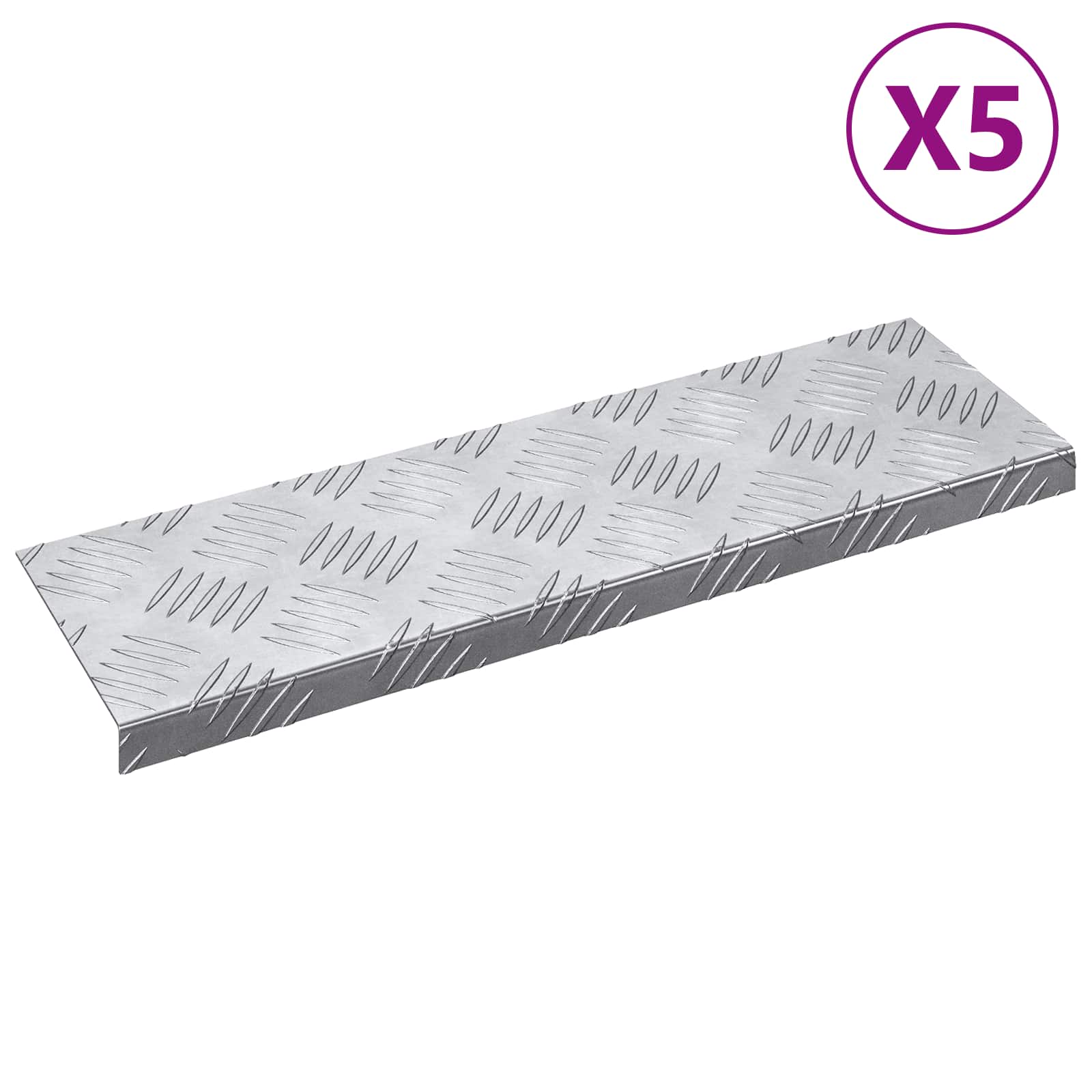vidaXL Stair Tread 5 pcs 60 x 18 x 2.5 cm Silver Aluminium Rectangular 1
