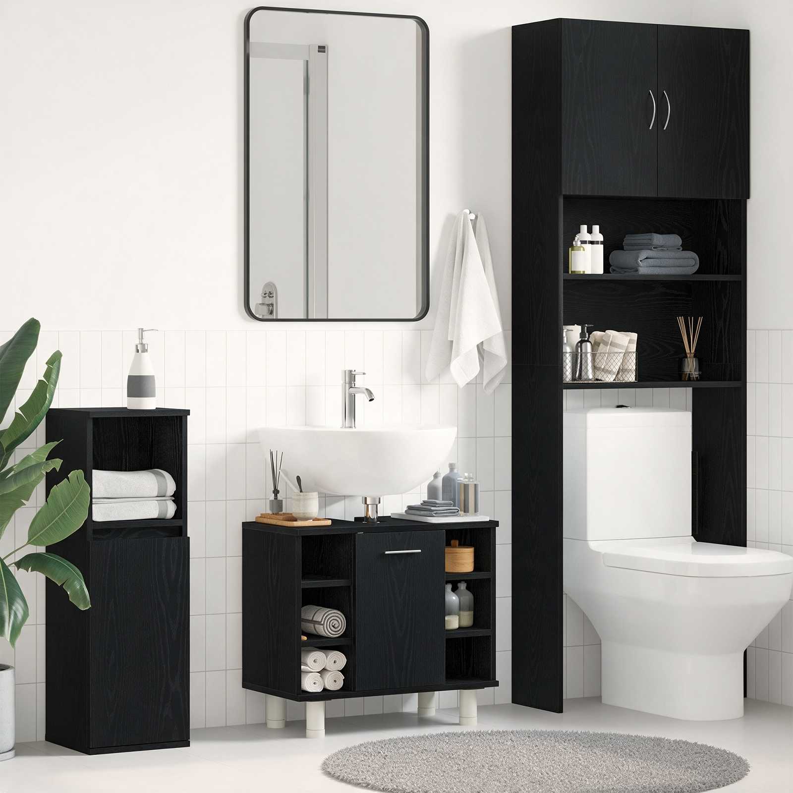 vidaXL Bathroom Cabinet Black Oak 60 x 32 x 54 cm Engineered Wood 1