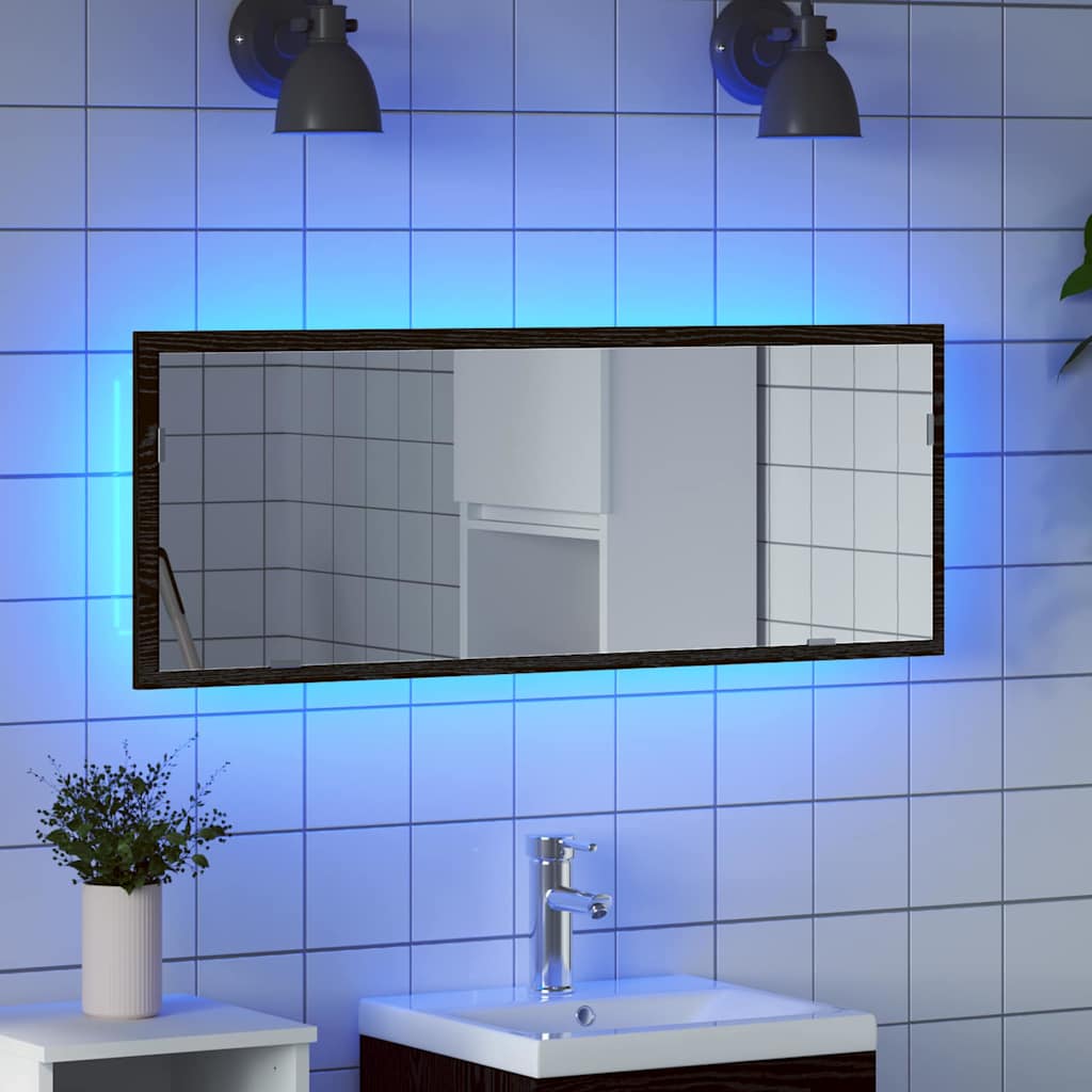 vidaXL LED Bathroom Mirror Black Oak 100 x 8.5 x 37 cm Glass 4