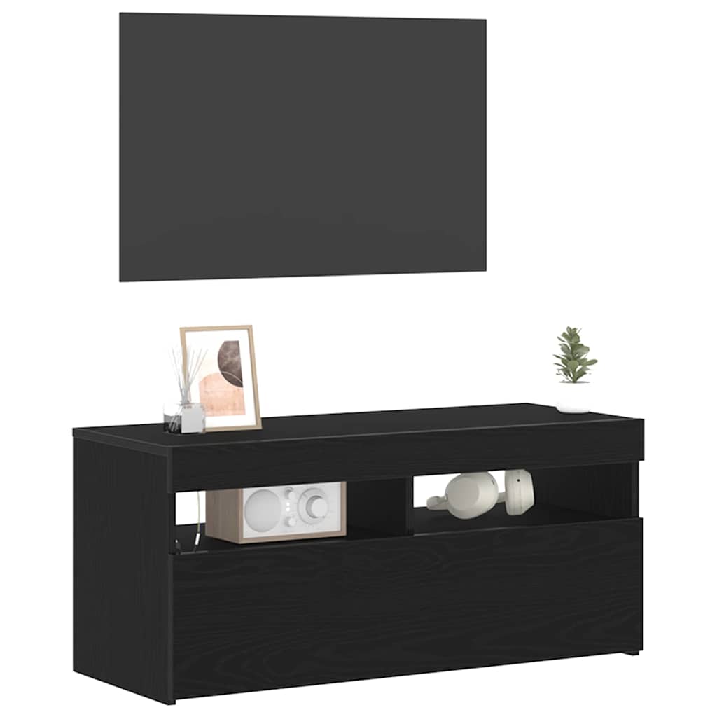 vidaXL TV Cabinet 90 x 35 x 40 cm Black Oak Engineered Wood 3
