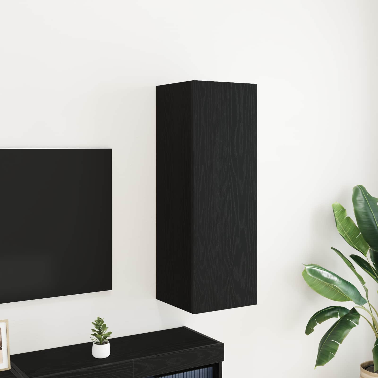 vidaXL Wall TV Cabinet 30.5 x 30 x 90 cm Black Oak Engineered Wood 1