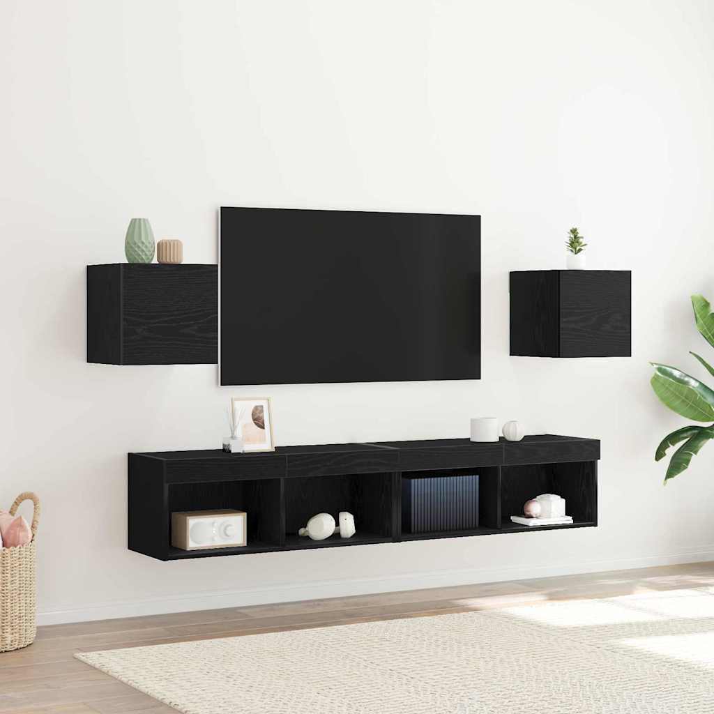 vidaXL Wall Mounted TV Cabinet 2 pcs Black Oak Engineered Wood 1