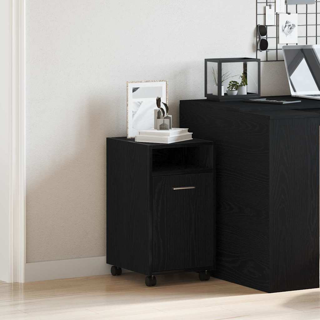 vidaXL Wheeled Side Cabinet 33 x 38 x 60 cm Engineered Wood Black Oak 1