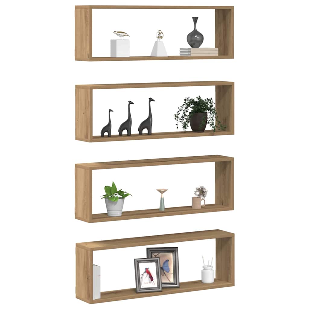 vidaXL Wall Shelves 4 pcs Artisian Oak 80 x 15 x 26 cm Engineered Wood 3
