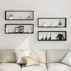 vidaXL Wall Shelves 4 pcs Black Oak 80 x 15 x 26 cm Engineered Wood 4