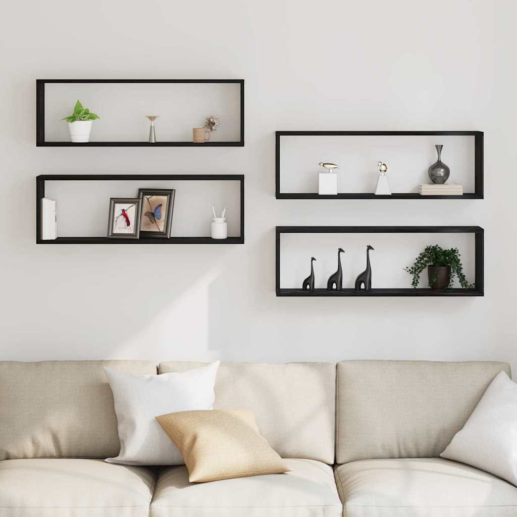 vidaXL Wall Shelves 4 pcs Black Oak 80 x 15 x 26 cm Engineered Wood 4