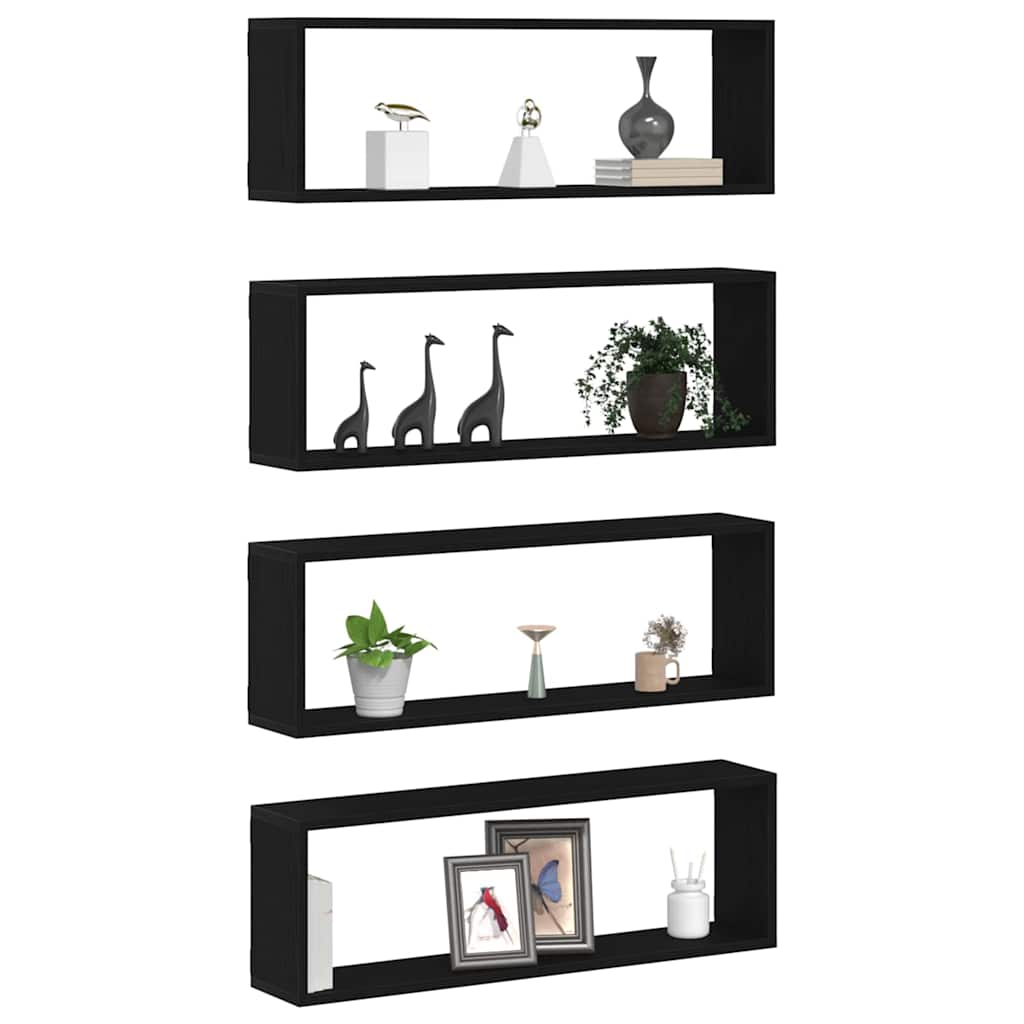 vidaXL Wall Shelves 4 pcs Black Oak 80 x 15 x 26 cm Engineered Wood 3