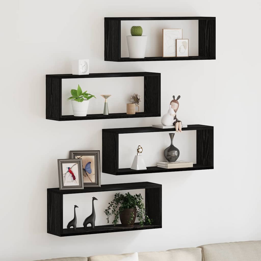 vidaXL Wall Shelves 4 pcs Black Oak 60 x 15 x 23 cm Engineered Wood 1