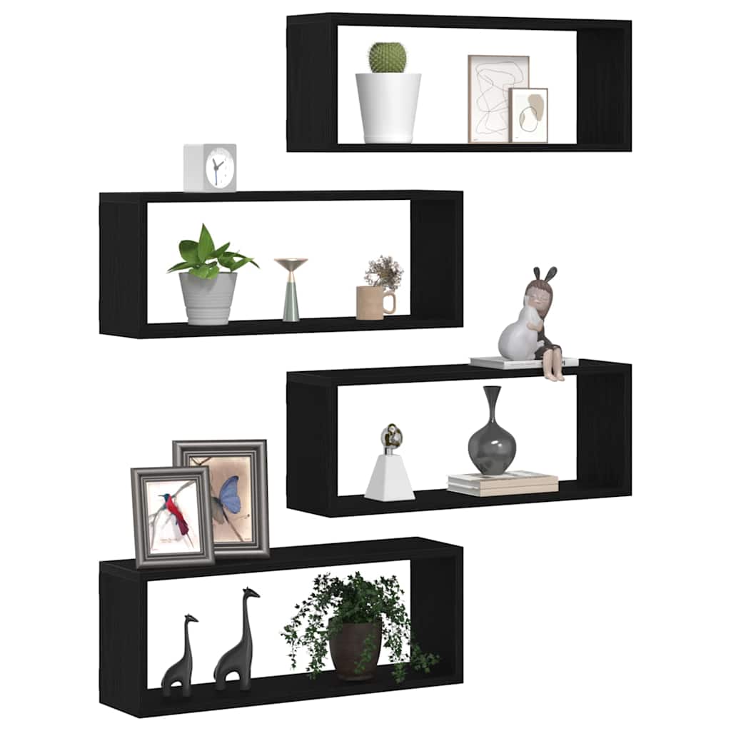 vidaXL Wall Shelves 4 pcs Black Oak 60 x 15 x 23 cm Engineered Wood 3