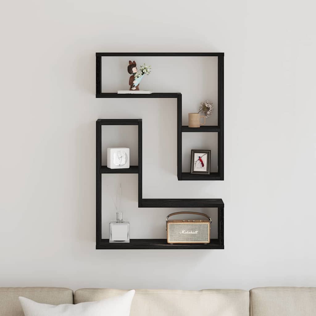 vidaXL Wall Shelf 2 pcs Black Oak 50 x 15 x 85 cm Engineered Wood 4