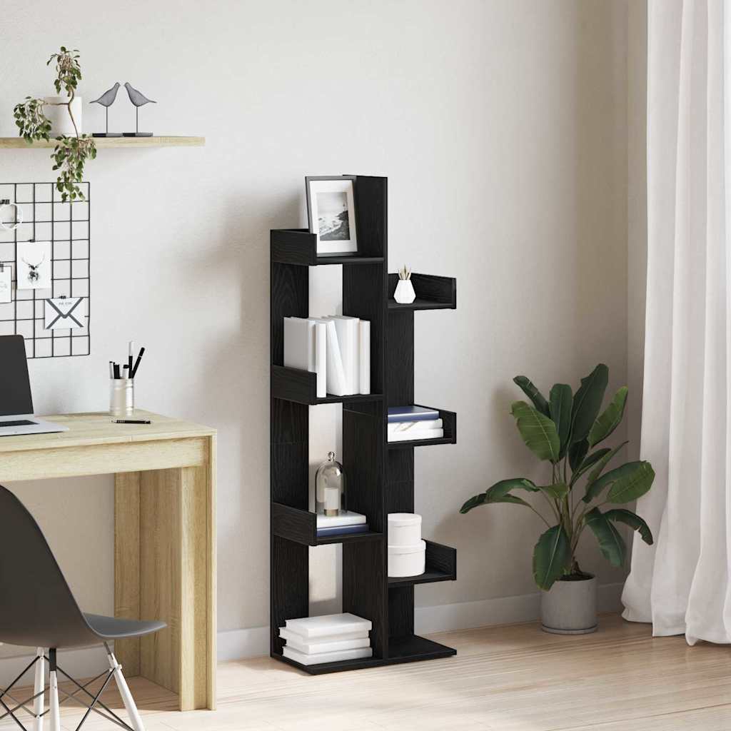 vidaXL Bookcase 8-Tier 48 x 25.5 x 140 cm Engineered Wood Black Oak 1