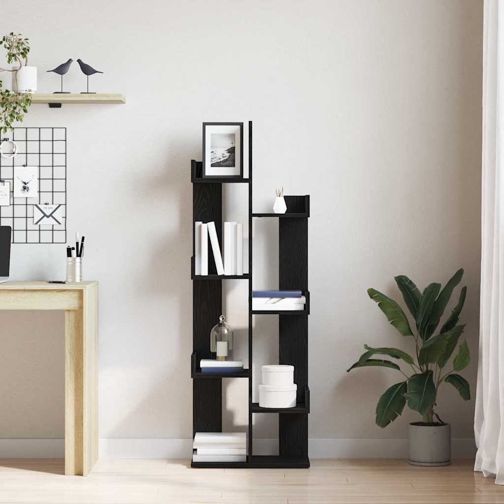 vidaXL Bookcase 8-Tier 48 x 25.5 x 140 cm Engineered Wood Black Oak 4