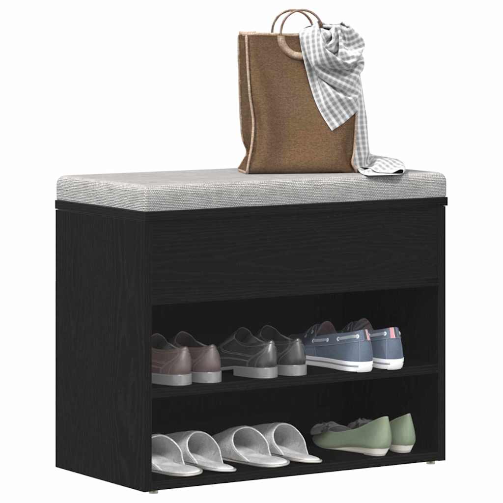 vidaXL Shoe Bench 60 x 30 x 45 cm Engineered Wood Black Oak 3