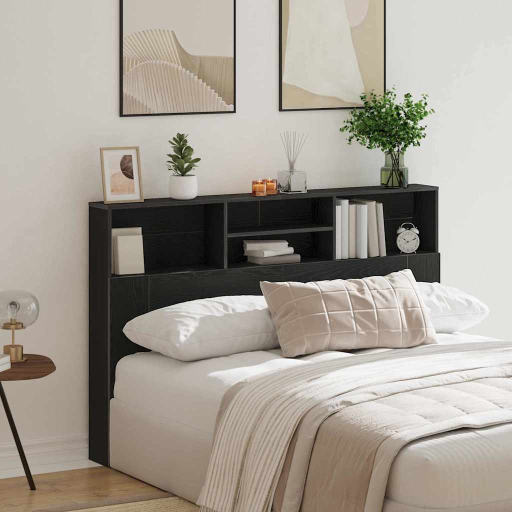 vidaXL Headboard Cabinet Black Oak Engineered Wood 4