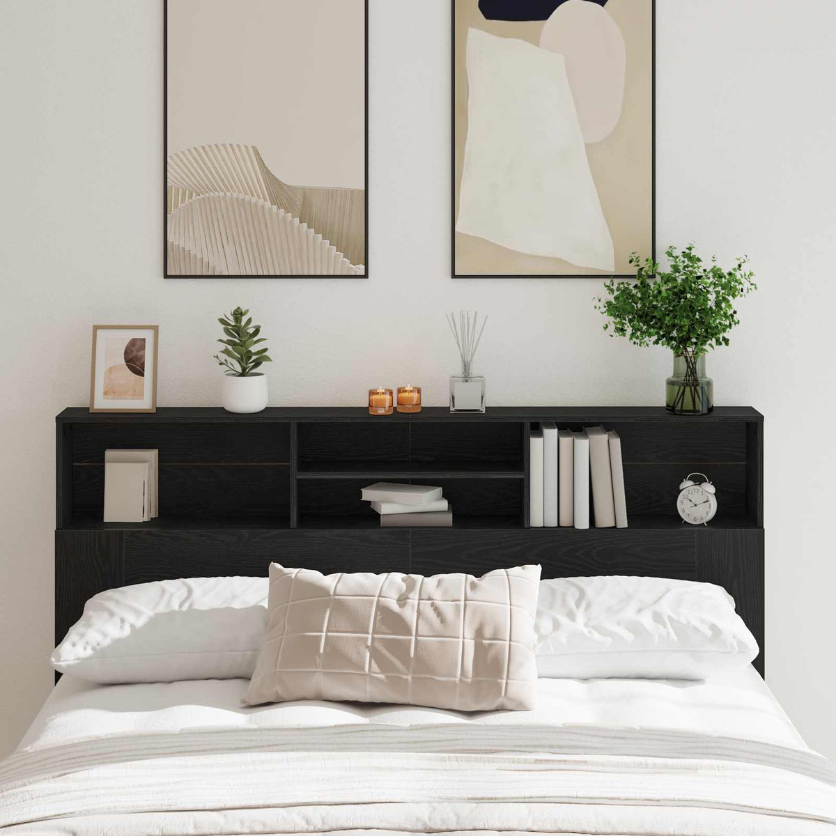 Headboard Cabinet 180x19x103.5 cm Black oak
