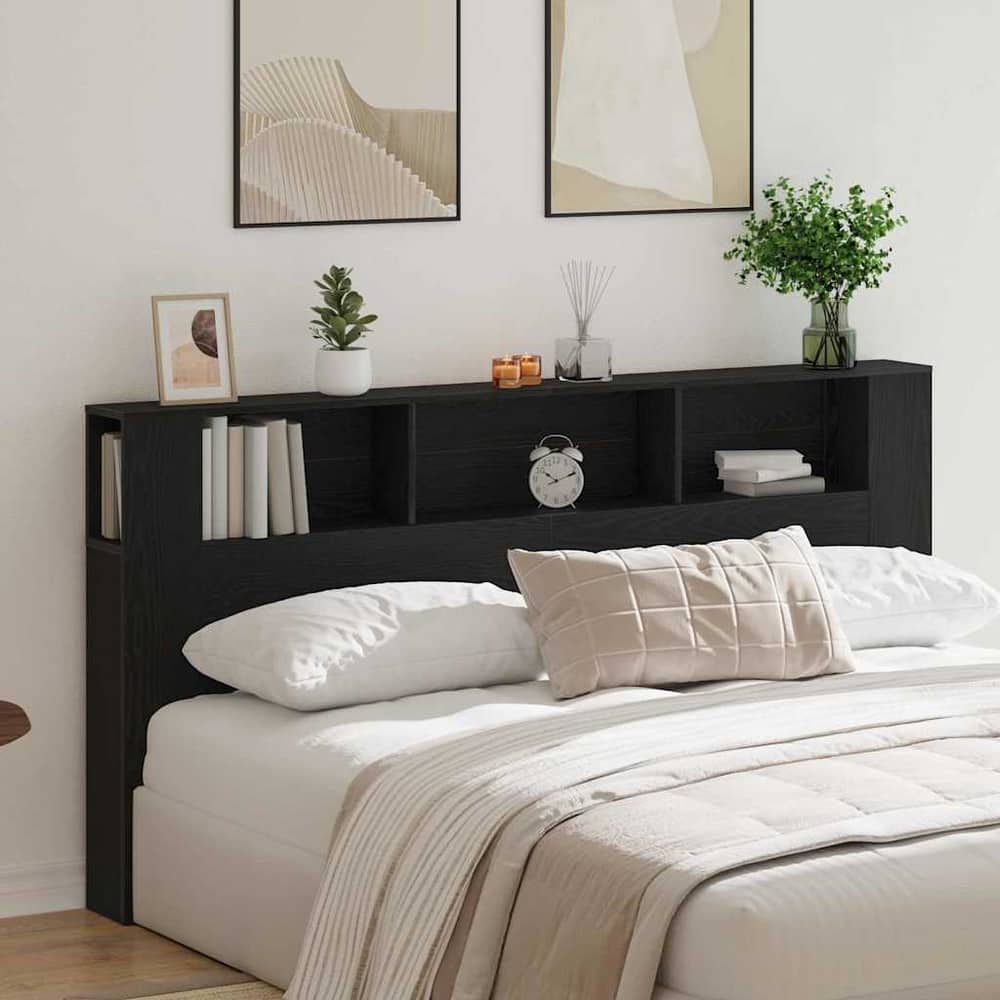 Headboard Cabinet 200x18.5x104.5 cm 200 cm Black oak