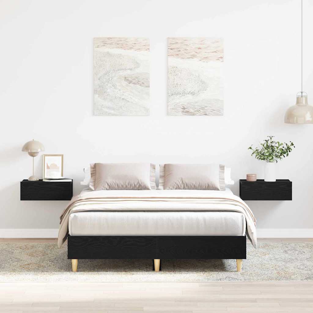 vidaXL Bed Frame Engineered Wood Black Oak
