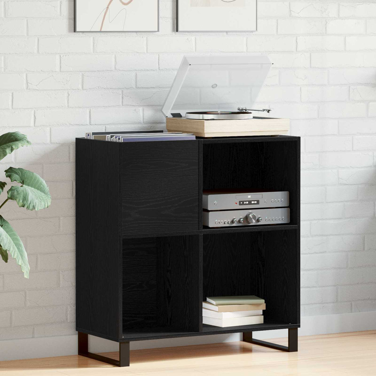 Record Cabinet Engineered Wood in Black Oak