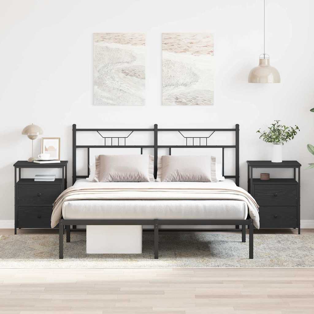 vidaXL Bedside Cabinet 2 pcs Black Oak 34 x 35.5 x 50 cm 3
