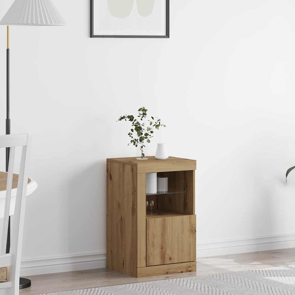 vidaXL LED Sideboard 41 x 37 x 67 cm Engineered Wood Artisan Oak 1