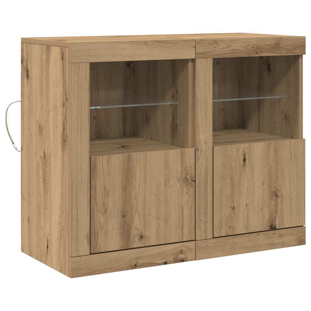 Side Cabinet with LED Lights Engineered Wood