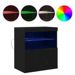 vidaXL LED Sideboard Black 60.5 x 37 x 67 cm Engineered Wood 4