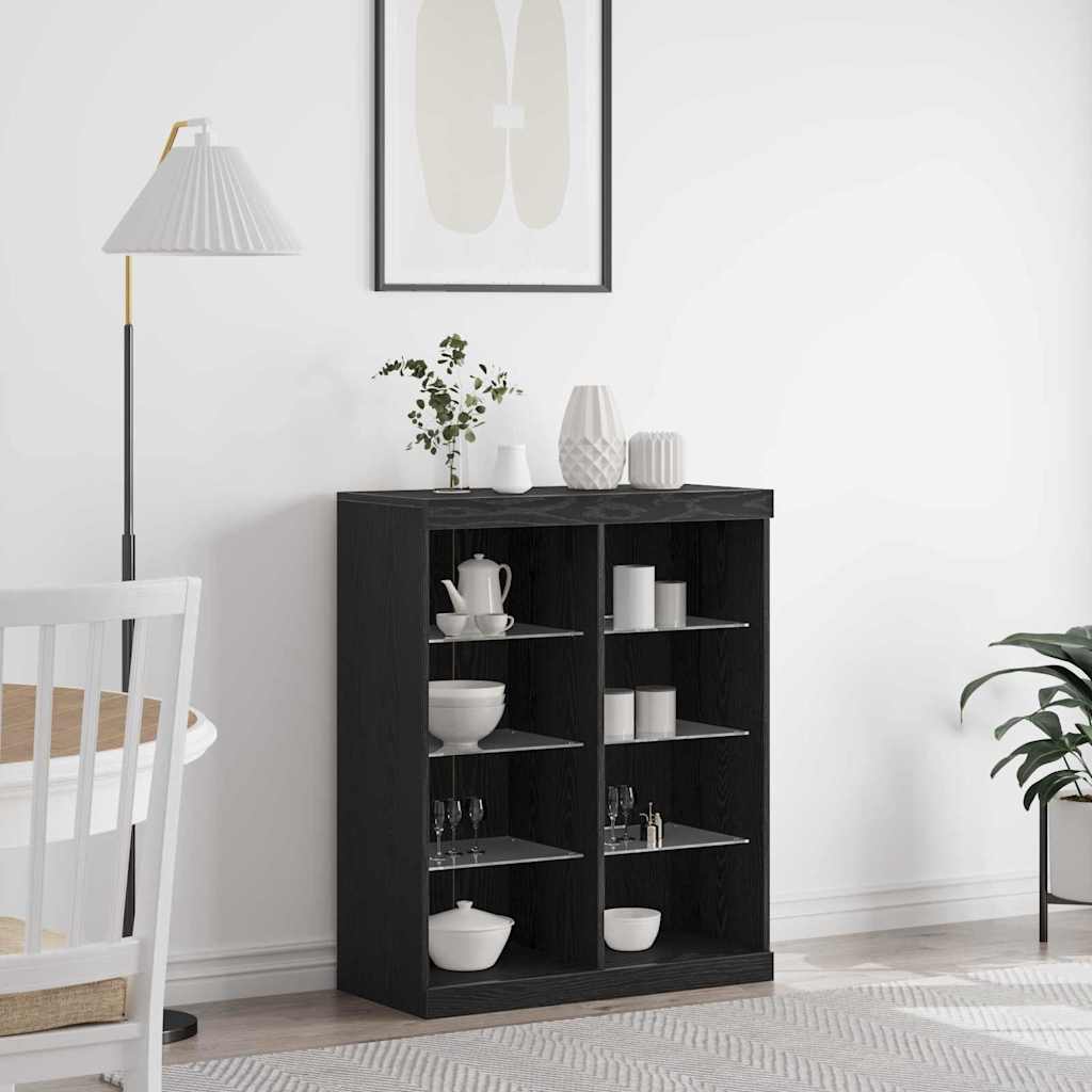 Sideboard with LED Lights 81x37x100 cm Black oak
