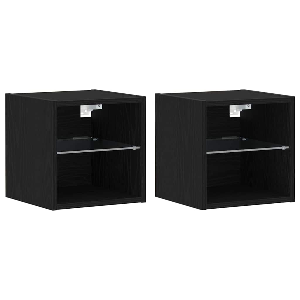 vidaXL LED Wall Bedside Cabinet 2 pcs Black 30 x 28.5 x 30 cm 2