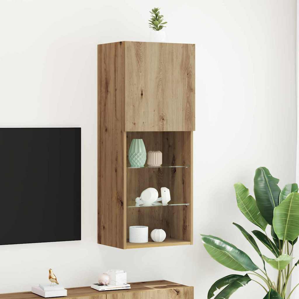 TV Cabinet with LED Lights 40,5x30x102 cm 1 Width 40.5 cm Height 102 cm Artisan oak