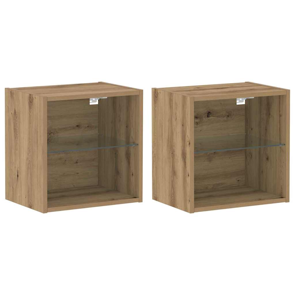 vidaXL Floating Shelf with LED Light 2 pcs Brown 40 x 28.5 x 40 cm 2