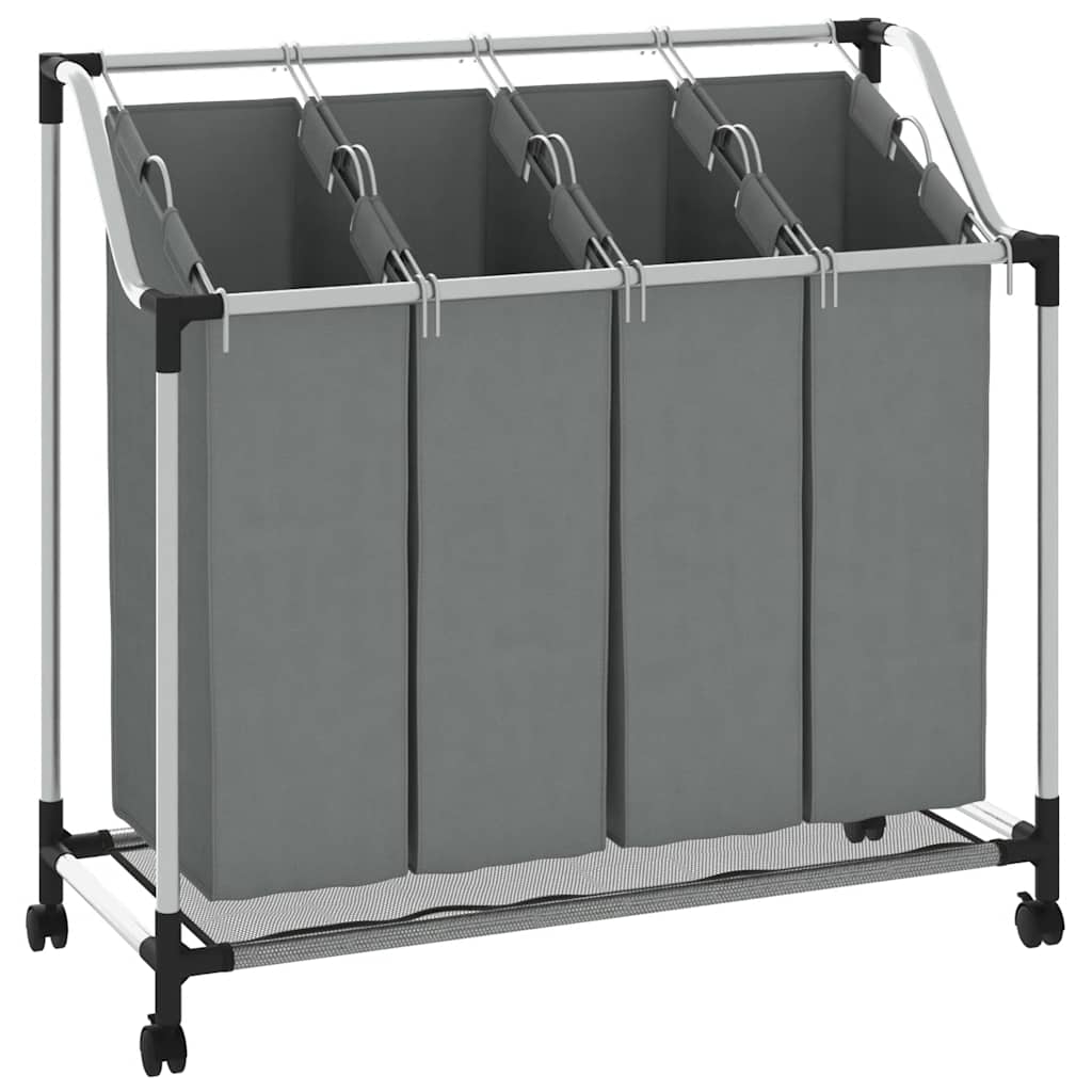 vidaXL Laundry Basket with Wheels 4 Compartments Grey 2