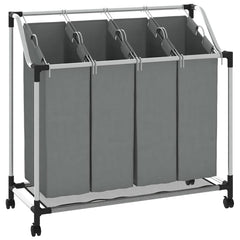 vidaXL Laundry Basket with Wheels 4 Compartments Grey 2