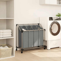 vidaXL Laundry Basket with Wheels 4 Compartments Grey 3
