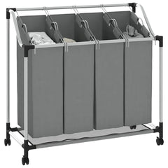vidaXL Laundry Basket with Wheels 4 Compartments Grey 4
