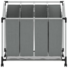 vidaXL Laundry Basket with Wheels 4 Compartments Grey 5