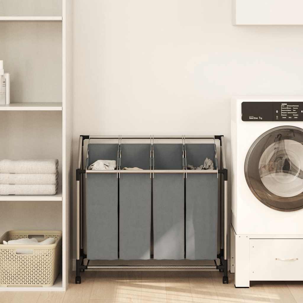 vidaXL Laundry Basket with Wheels 4 Compartments Grey 1