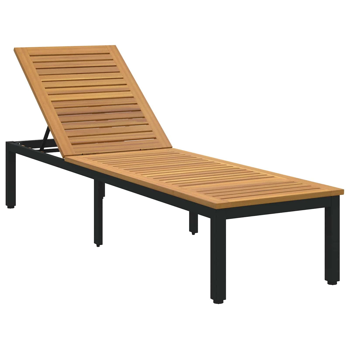 Sun lounger Reclining Grey 200 x 55 x 35 cm Solid Acacia Wood Natural and black